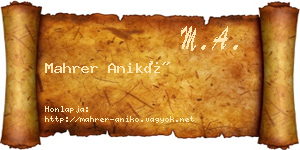 Mahrer Anikó névjegykártya